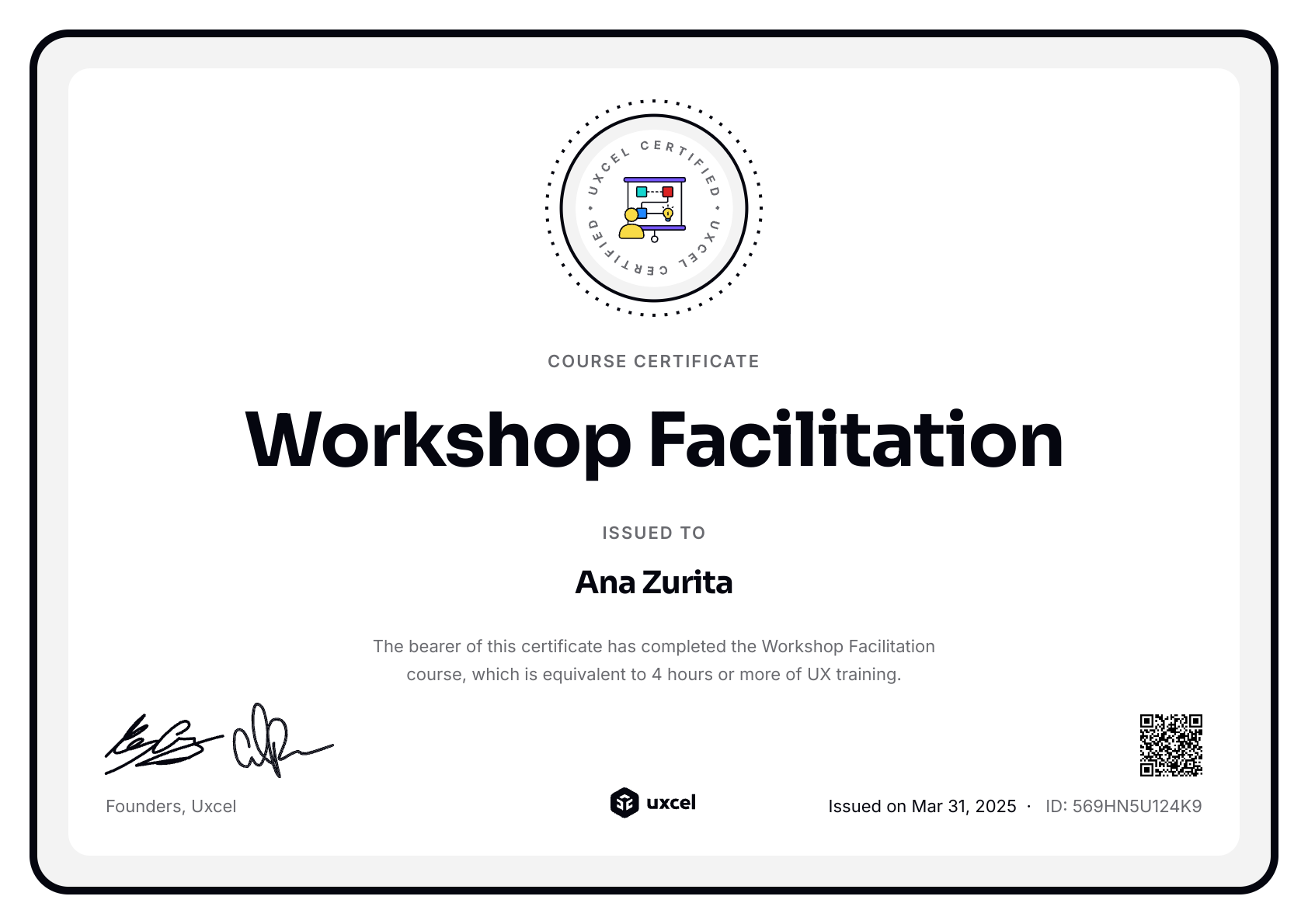 Ana Zurita's certificate